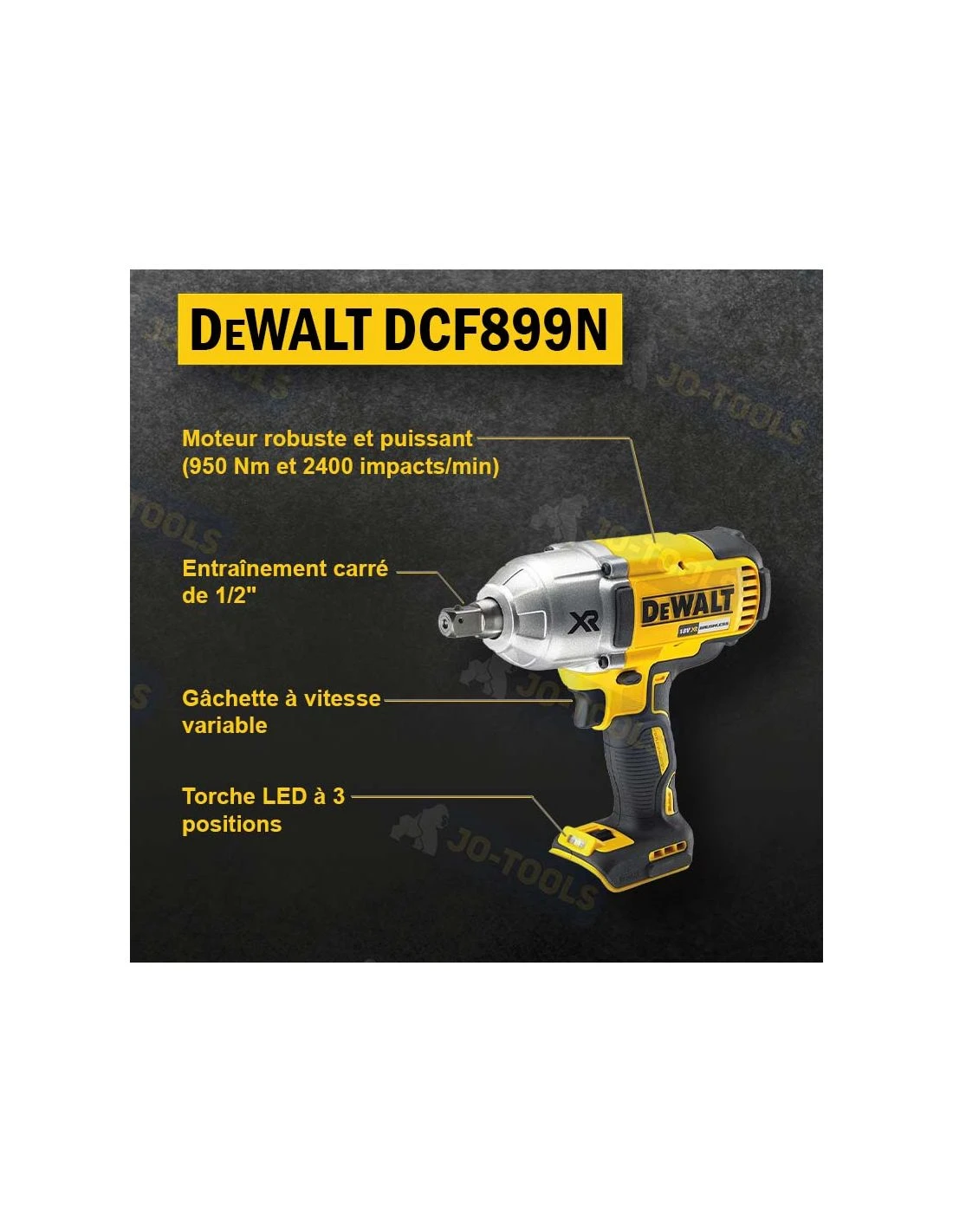 Boulonneuse à Chocs DeWALT 18V XR Li-ion 950Nm DCF899N-XJ – Image 13