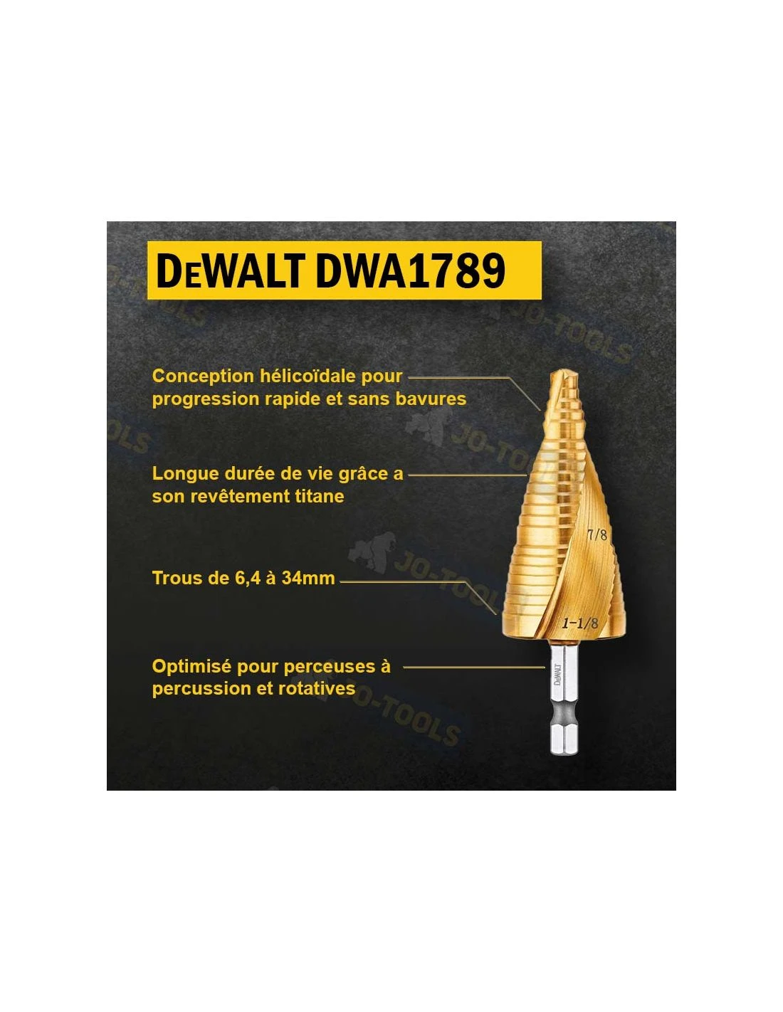 Foret étagé DeWALT En Spirale Titane Ø 6,4 à 28,6 Mm IMPACT DWA1789IR – Image 18
