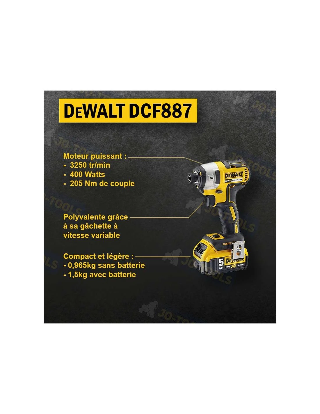 Pack 2 Outils DeWALT Perceuse DCD791 + Visseuse à Choc DCF887 18V 5Ah - DCK268P2T – Image 20