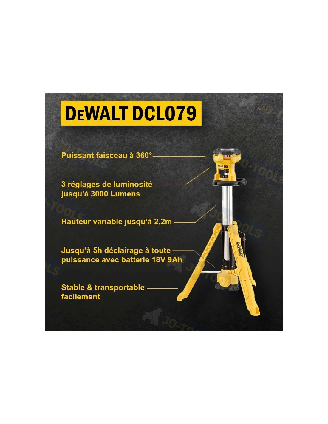 Projecteur De Chantier DEWALT 18V XR Li-Ion Avec Trépied DCL079 – Image 19